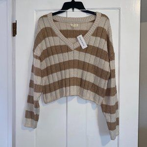 PacSun LA Hearts Striped Knit Sweater Tan Brown Women's Small NEW NWT